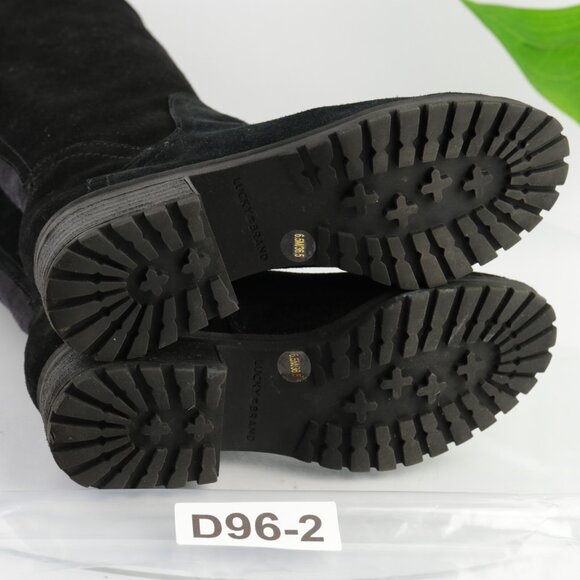 Lucky Brand Womens Harleen Riding Boot Size 6.5 OTK Black Suede Lug Sole Pull On - Picture 9 of 14